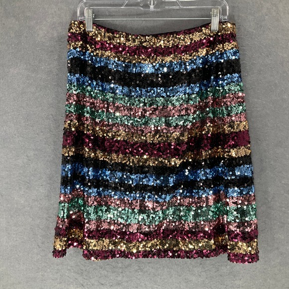Beige‎ by ECI Sequin Skirt Party Cocktail Striped Multicolor Size 14 - Picture 1 of 7